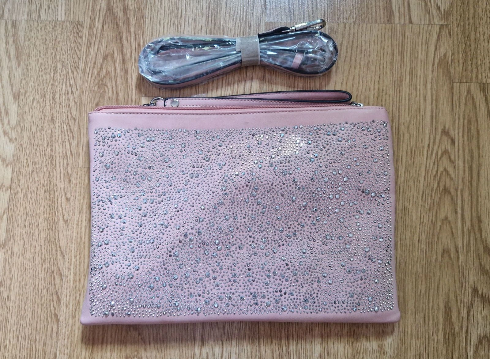 Bolso de mano rosa con pedrería plateada, correa desmontable – photo 4